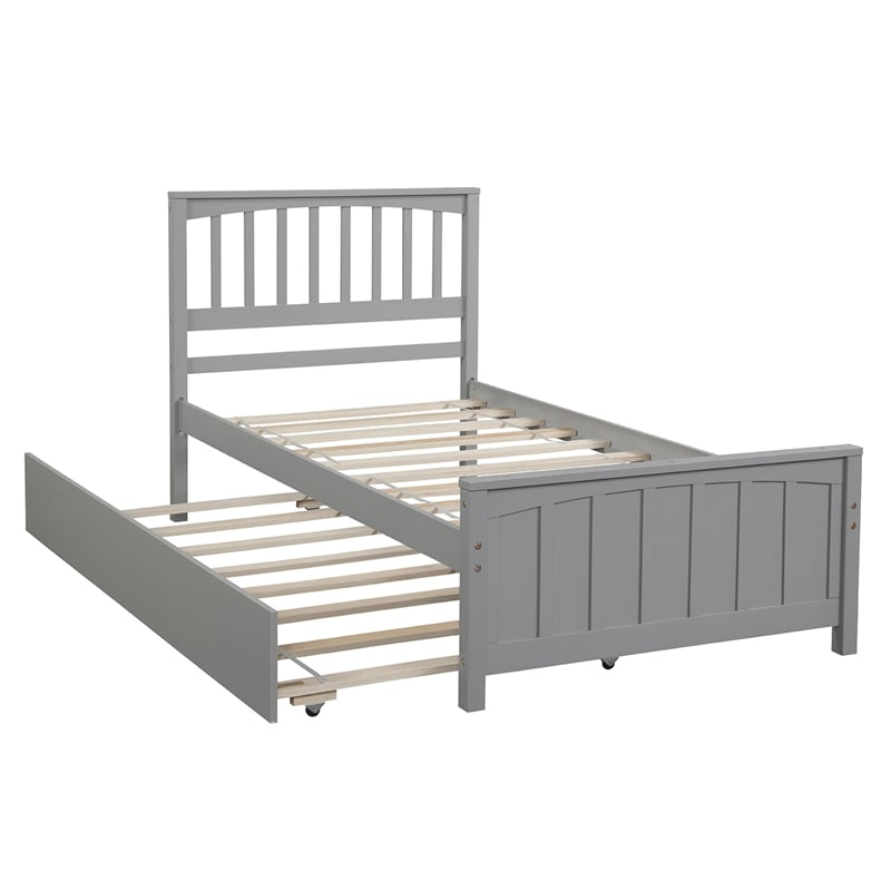 CRO Decor Wood Twin size Platform Bed with Trundle (Gray)