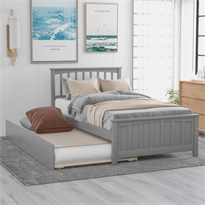 cro decor wood twin size platform bed with trundle (gray)