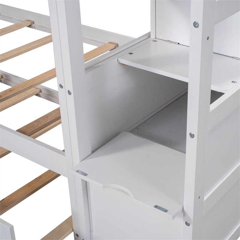 CRO Decor Twin-Over-Twin Bunk Bed with Twin Trundle and 3 Storage Stairs(White)