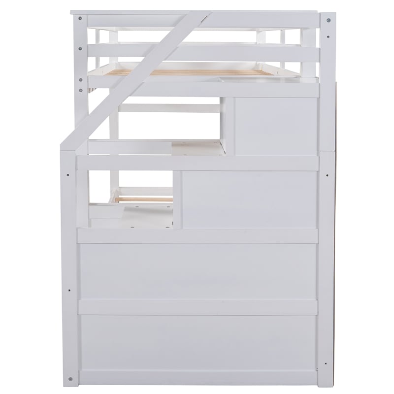 CRO Decor Twin-Over-Twin Bunk Bed with Twin Trundle and 3 Storage Stairs(White)