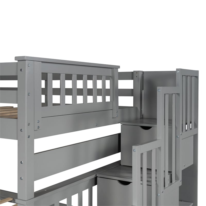 CRO Decor Full Over Full Bunk Bed with Shelves and 6 Storage Drawers (Gray)