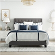 CRO Decor Upholstered Platform Bed with Headboard Gray Linen Fabric Queen Size