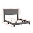 CRO Decor Upholstered Platform Bed with Headboard Gray Linen Fabric Queen Size