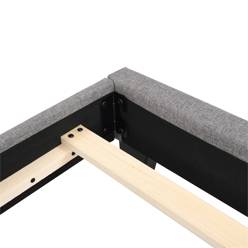 CRO Decor Upholstered Platform Bed with Headboard Gray Linen Fabric Queen Size