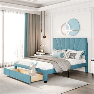 cro decor queen size storage bed velvet upholstered platform bed with a drawer
