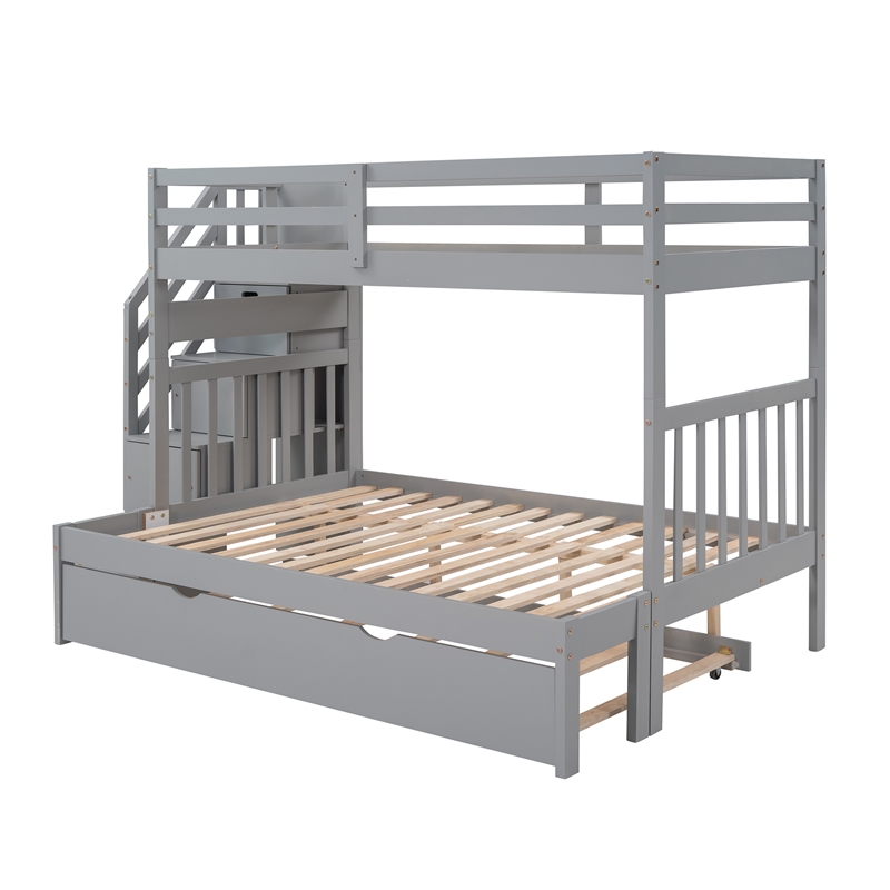 CRO Decor Twin over Twin/Full Bunk Bed with Twin Size Trundle (Gray)