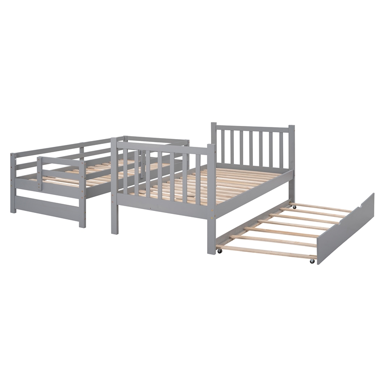 CRO Decor Twin over Twin/Full Bunk Bed with Twin Size Trundle (Gray)