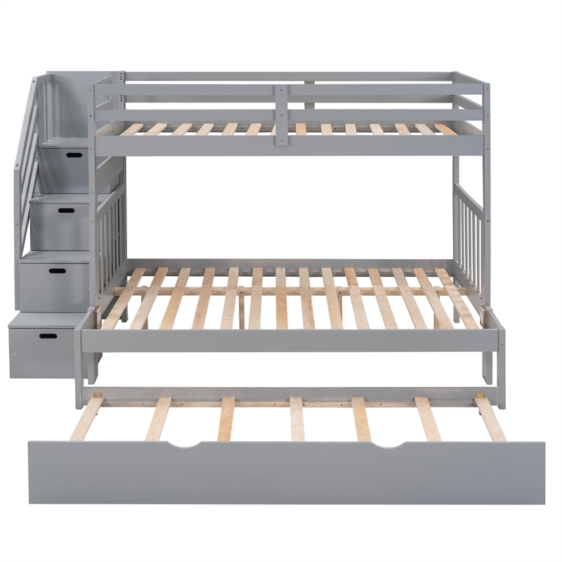 CRO Decor Twin over Twin/Full Bunk Bed with Twin Size Trundle (Gray)