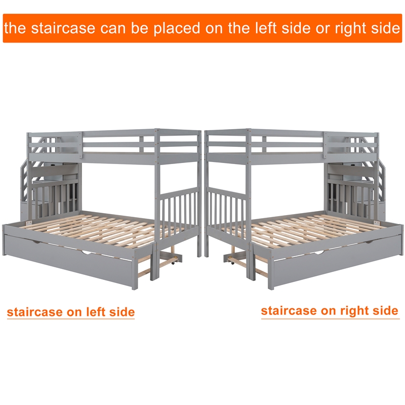 CRO Decor Twin over Twin/Full Bunk Bed with Twin Size Trundle (Gray)