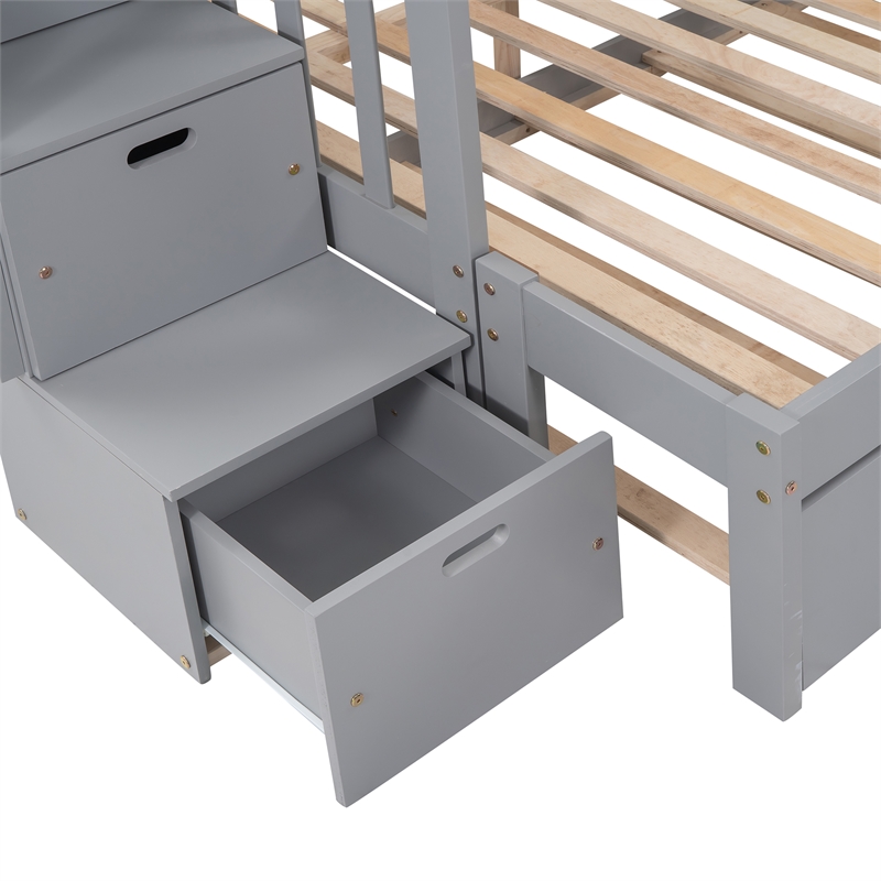 CRO Decor Twin over Twin/Full Bunk Bed with Twin Size Trundle (Gray)