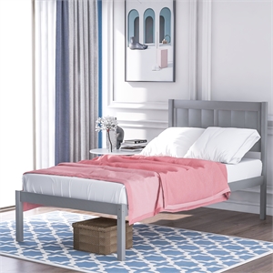 cro decor wood platform bed twin size platform bed with headboard (gray)