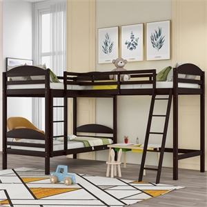 cro decor wood twin l-shaped bunk bed and loft bed (espresso)