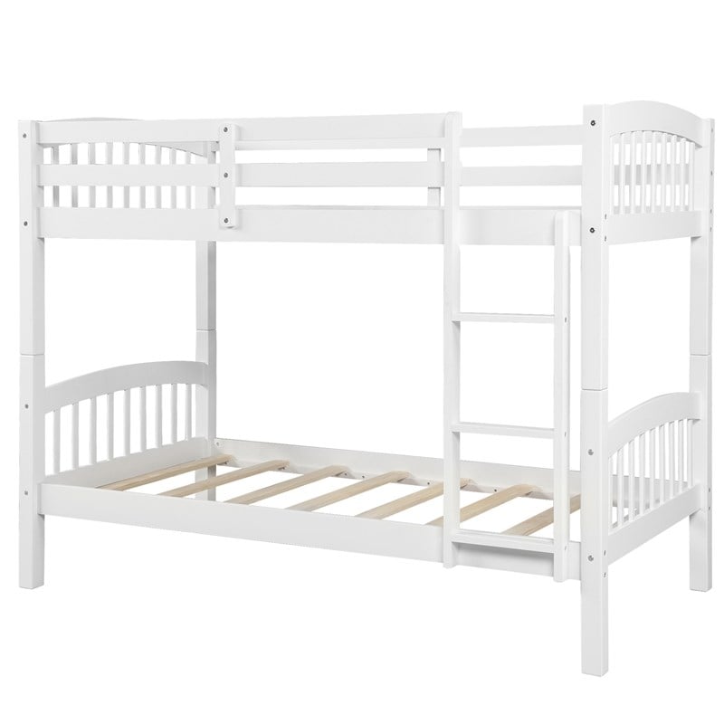 CRO Decor Wood Twin Over Twin Bunk Bed with Ladder (White)