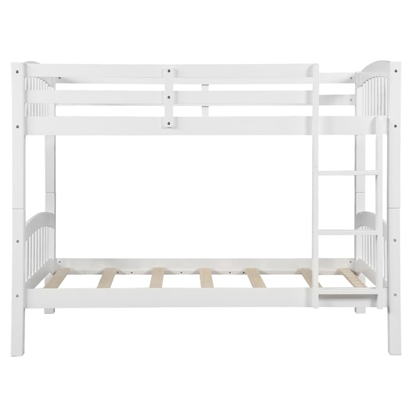 CRO Decor Wood Twin Over Twin Bunk Bed with Ladder (White)