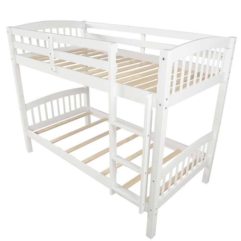 CRO Decor Wood Twin Over Twin Bunk Bed with Ladder (White)