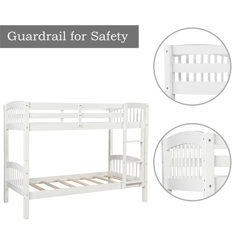 CRO Decor Wood Twin Over Twin Bunk Bed with Ladder (White)