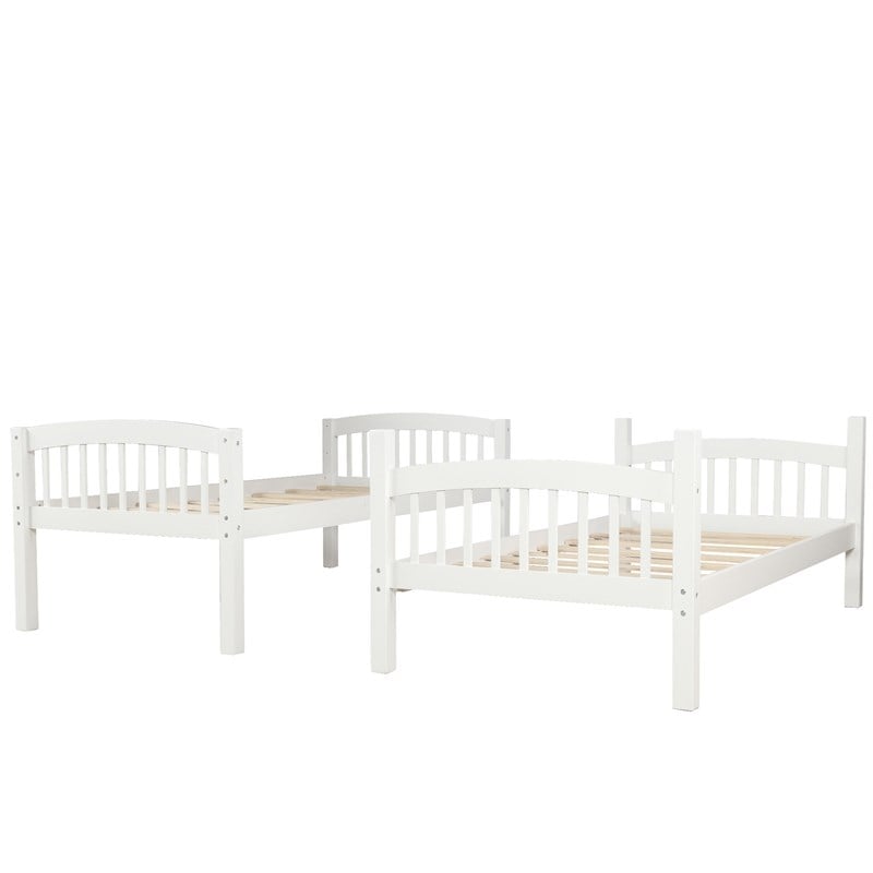 CRO Decor Wood Twin Over Twin Bunk Bed with Ladder (White)