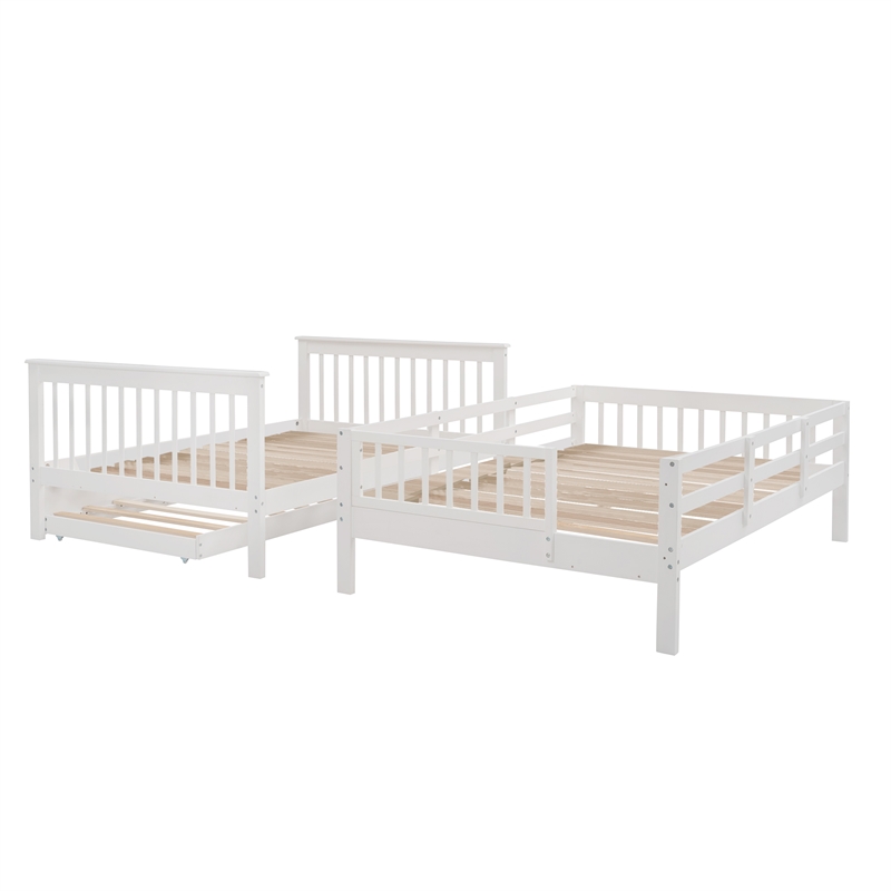 CRO Decor Stairway Full-Over-Full Bunk Bed with Twin Trundle Storage (White)
