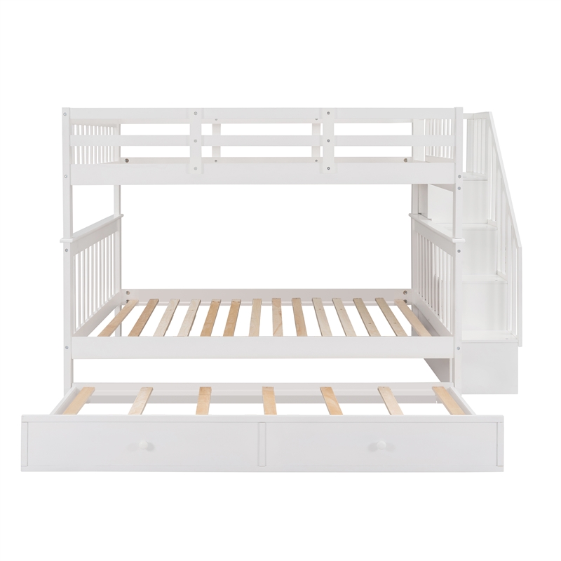 CRO Decor Stairway Full-Over-Full Bunk Bed with Twin Trundle Storage (White)