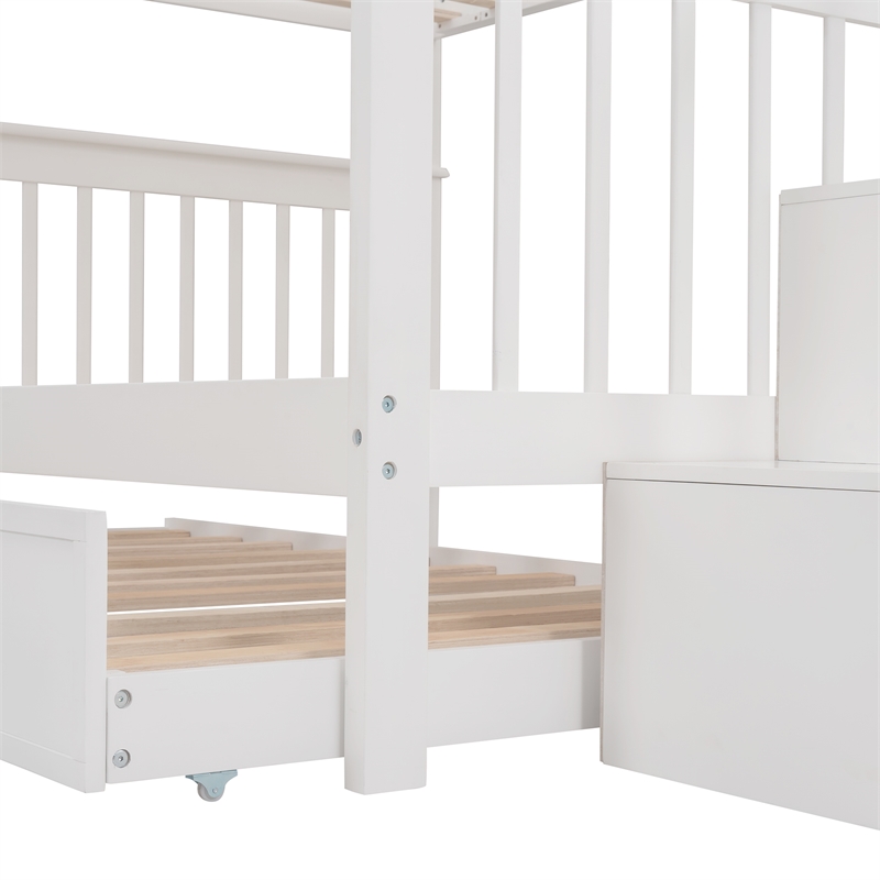 CRO Decor Stairway Full-Over-Full Bunk Bed with Twin Trundle Storage (White)