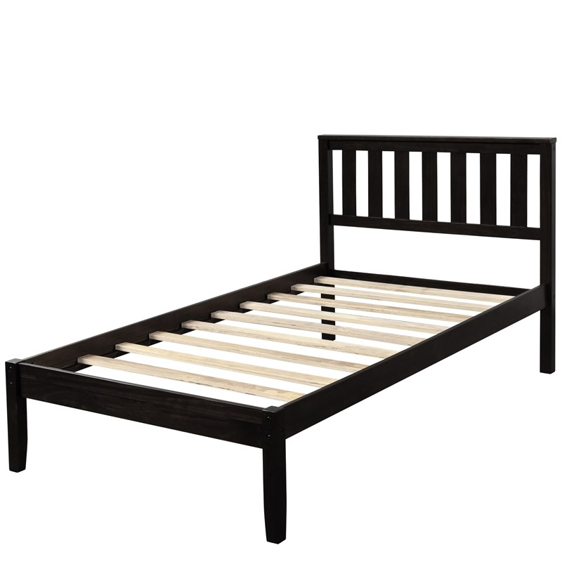 CRO Decor Wood Platform Bed with Headboard/Wood Slat Support Twin (Espresso)