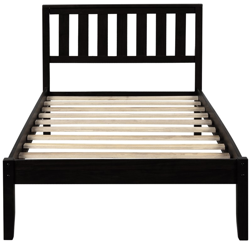 CRO Decor Wood Platform Bed with Headboard/Wood Slat Support Twin (Espresso)