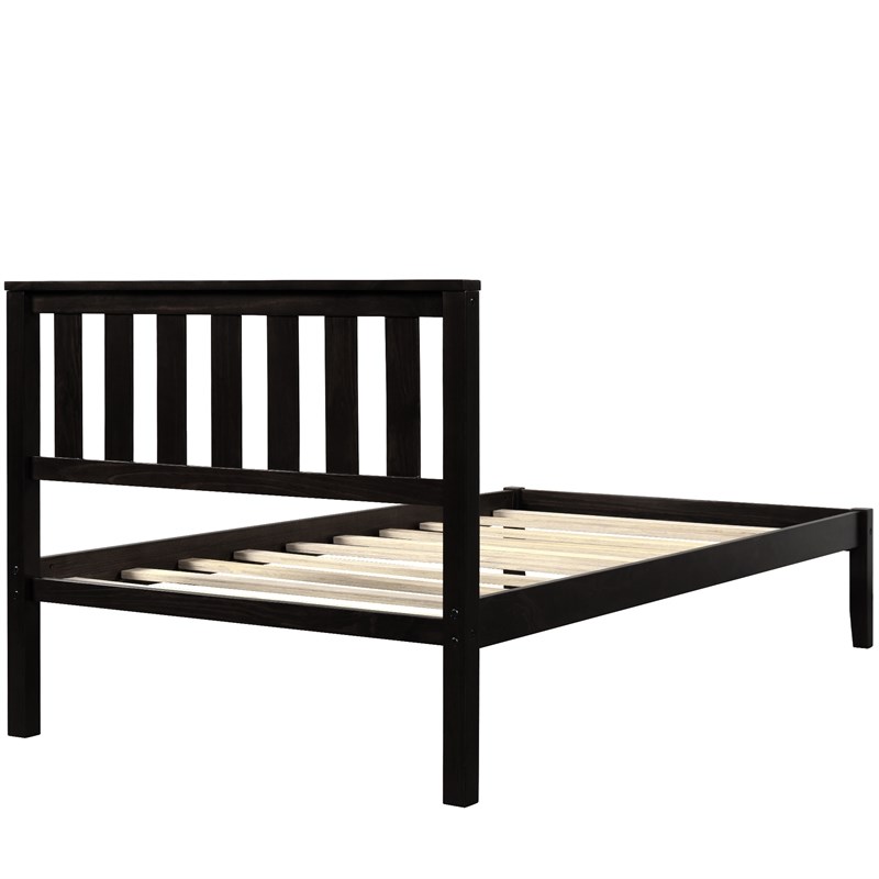 CRO Decor Wood Platform Bed with Headboard/Wood Slat Support Twin (Espresso)