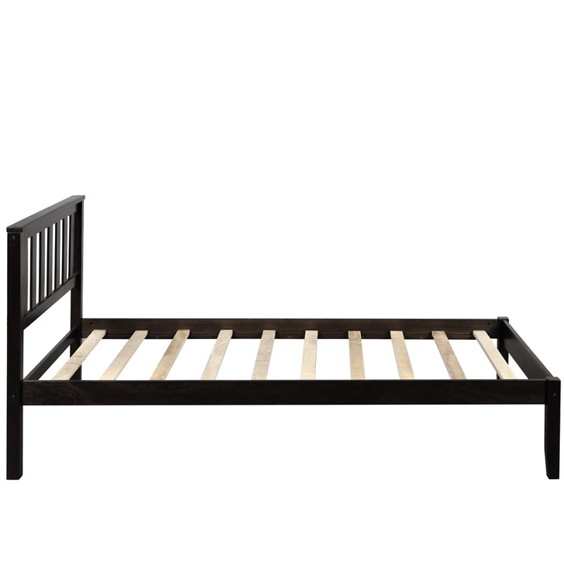 CRO Decor Wood Platform Bed with Headboard/Wood Slat Support Twin (Espresso)