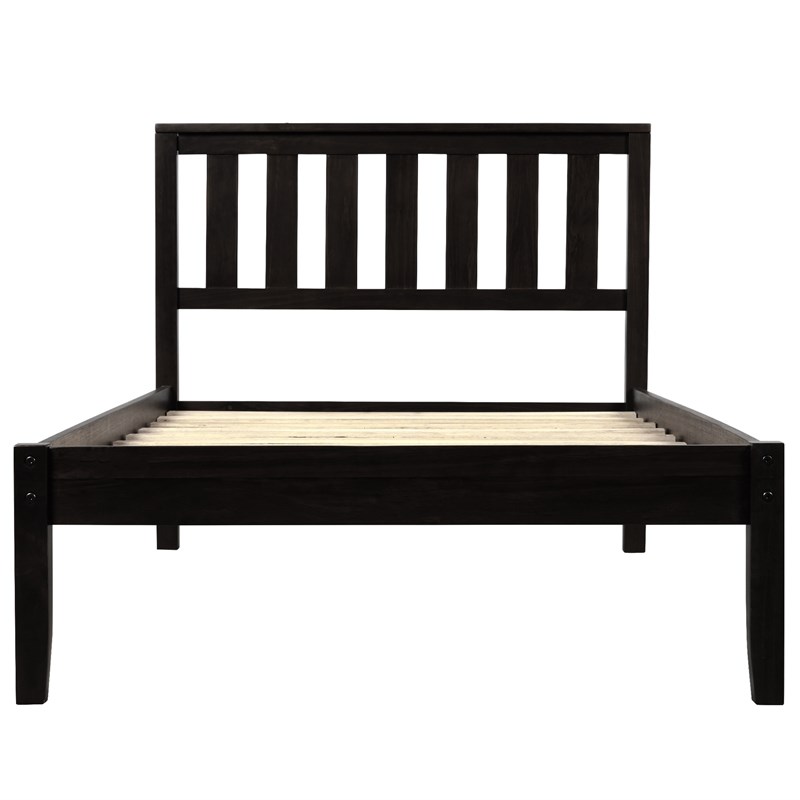 CRO Decor Wood Platform Bed with Headboard/Wood Slat Support Twin (Espresso)