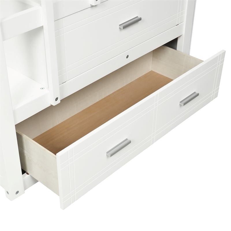 CRO Decor Solid Wood Bunk Bed Hardwood Twin Over Twin with Trundle and Staircase