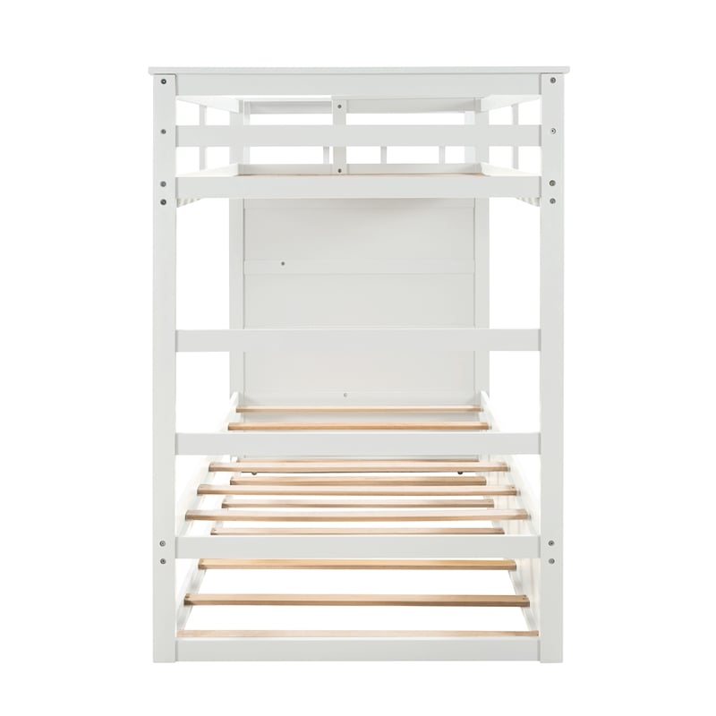 CRO Decor Solid Wood Bunk Bed Hardwood Twin Over Twin with Trundle and Staircase
