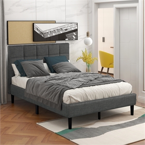 cro decor upholstered diamond stitched platform bed (twin - gray)