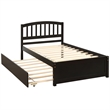 CRO Decor Twin size Platform Bed Wood Bed Frame with Trundle (Espresso)