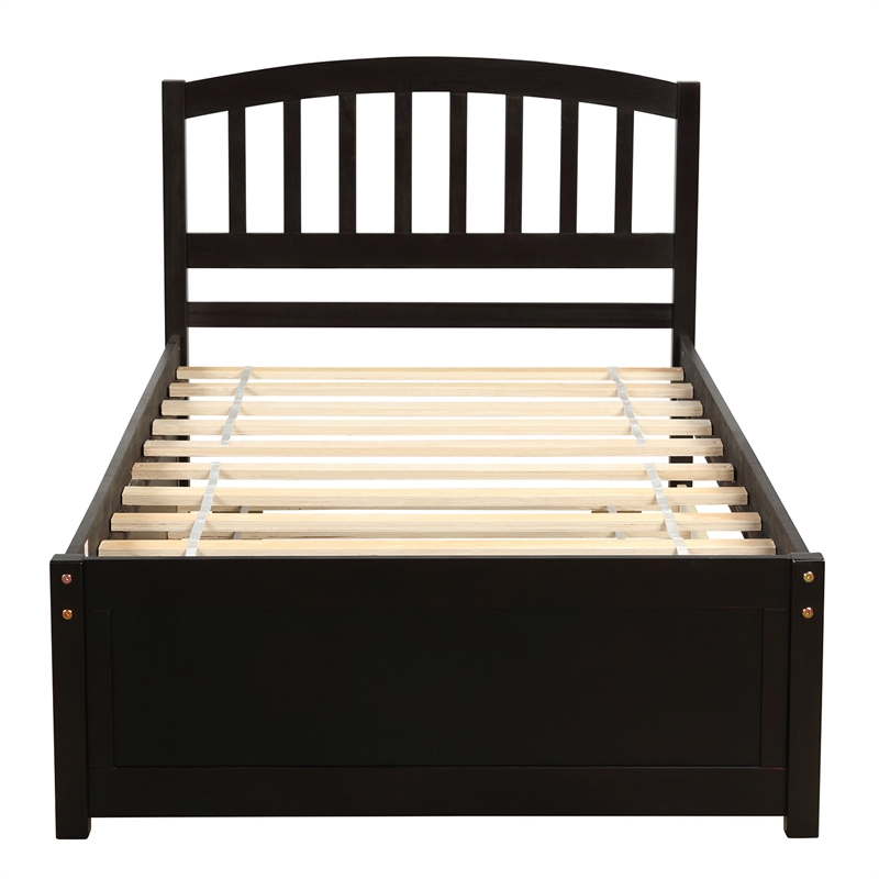 CRO Decor Twin size Platform Bed Wood Bed Frame with Trundle (Espresso)