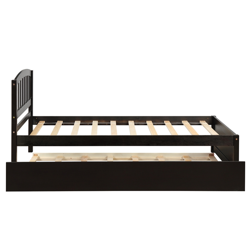 CRO Decor Twin size Platform Bed Wood Bed Frame with Trundle (Espresso)