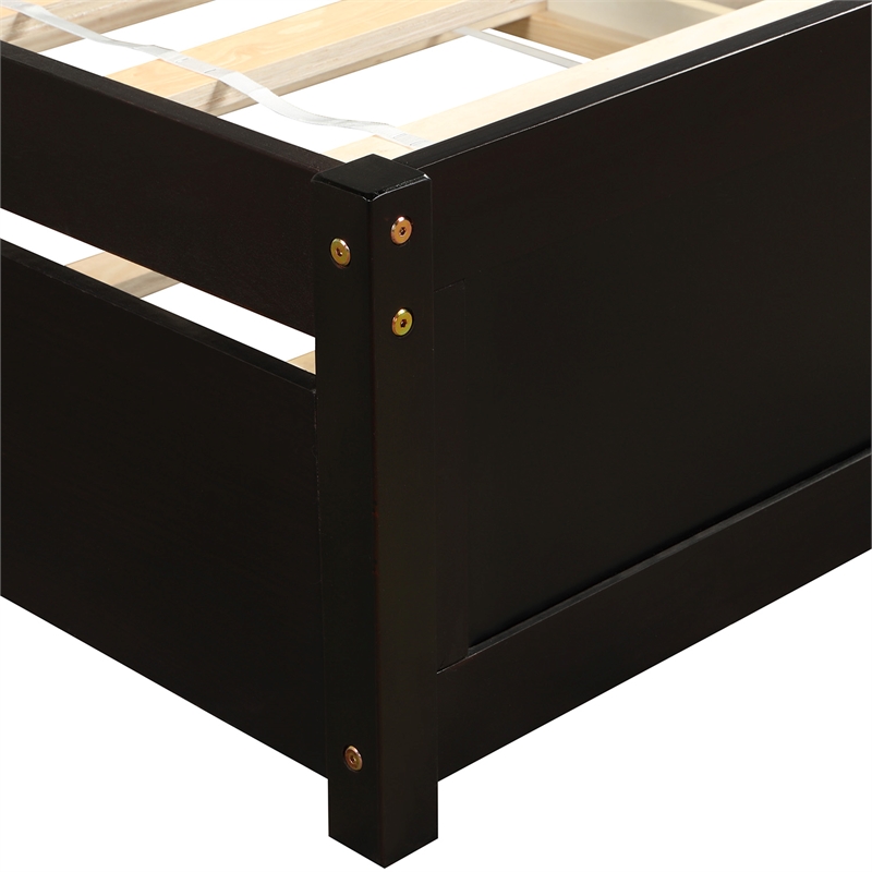 CRO Decor Twin size Platform Bed Wood Bed Frame with Trundle (Espresso)