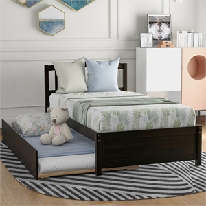 cro decor twin size platform bed wood bed frame with trundle (espresso)