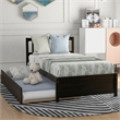 CRO Decor Twin size Platform Bed Wood Bed Frame with Trundle (Espresso)