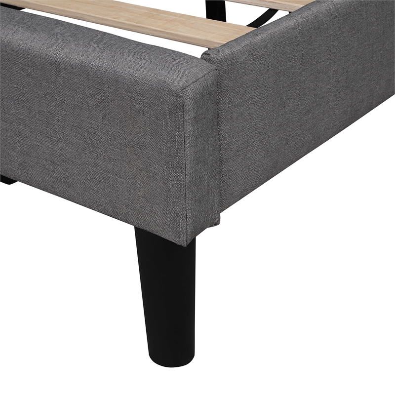 CRO Decor Upholstered Scalloped Linen Platform Bed Twin Size (Gray)
