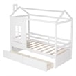 CRO Decor Twin Size House Bed Wood Bed with Two Drawers ( White )