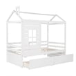 CRO Decor Twin Size House Bed Wood Bed with Two Drawers ( White )