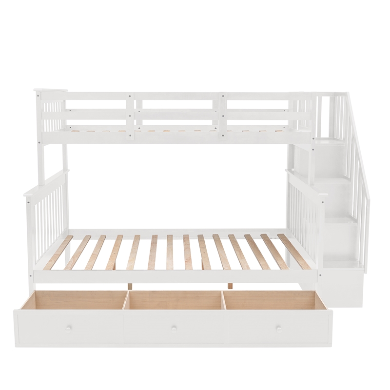 CRO Decor Stairway Twin-Over-Full Bunk Bed with Drawer Storage and Guard Rail