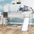 CRO Decor Full size Loft Bed Wood Bed with Slide Stair and Chalkboard (Gray)