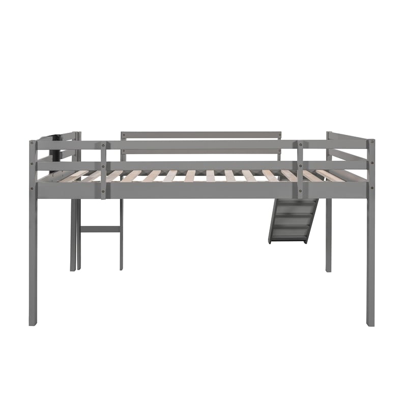 CRO Decor Full size Loft Bed Wood Bed with Slide Stair and Chalkboard (Gray)