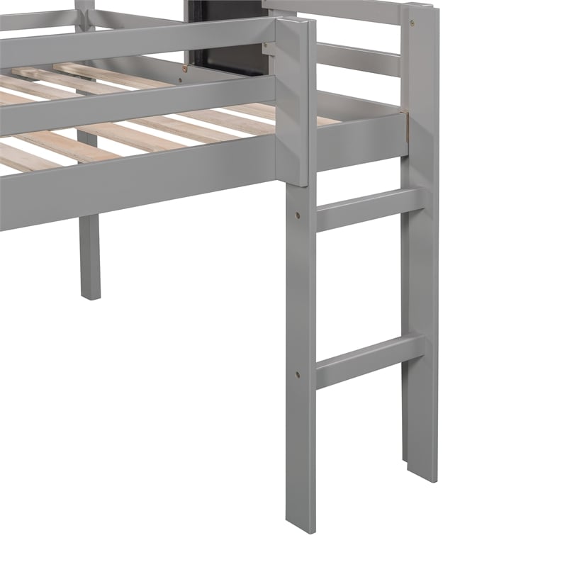 CRO Decor Full size Loft Bed Wood Bed with Slide Stair and Chalkboard (Gray)