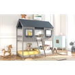CRO Decor Twin Over Twin Bunk Bed Wood with Roof Window Guardrail Ladder (Gray)