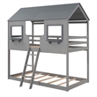 CRO Decor Twin Over Twin Bunk Bed Wood with Roof Window Guardrail Ladder (Gray)