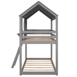CRO Decor Twin Over Twin Bunk Bed Wood with Roof Window Guardrail Ladder (Gray)