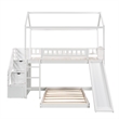 CRO Decor Twin Over Twin Bunk Bed with Two Drawers and Slide House Bed  (White)