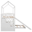 CRO Decor Twin Over Twin Bunk Bed with Two Drawers and Slide House Bed  (White)
